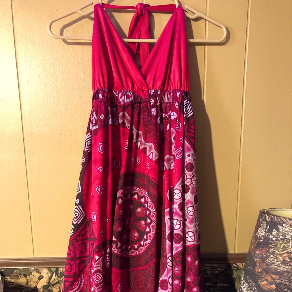 Halter top red summer dress